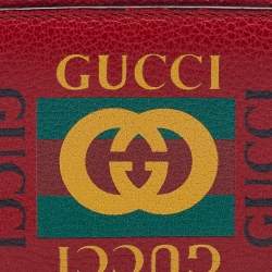 Pre Owned Gucci Red Leather Logo Print Zip Compact Wallet