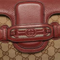 Pre Owned Gucci Beige/Brown GG Canvas and Leather Horsebit Shoulder Bag