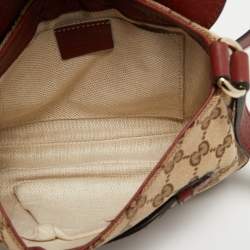 Pre Owned Gucci Beige/Brown GG Canvas and Leather Horsebit Shoulder Bag