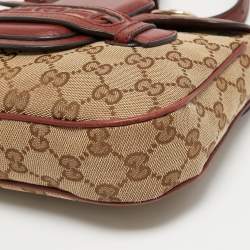 Pre Owned Gucci Beige/Brown GG Canvas and Leather Horsebit Shoulder Bag