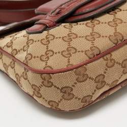 Pre Owned Gucci Beige/Brown GG Canvas and Leather Horsebit Shoulder Bag