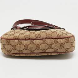 Pre Owned Gucci Beige/Brown GG Canvas and Leather Horsebit Shoulder Bag