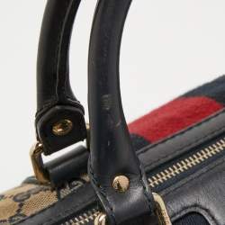 Pre Owned Gucci Beige/Blue GG Canvas Joy Web Boston Bag