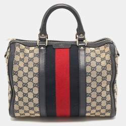 Pre Owned Gucci Beige/Blue GG Canvas Joy Web Boston Bag