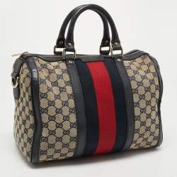 Pre Owned Gucci Beige/Blue GG Canvas Joy Web Boston Bag