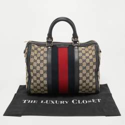 Pre Owned Gucci Beige/Blue GG Canvas Joy Web Boston Bag