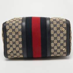 Pre Owned Gucci Beige/Blue GG Canvas Joy Web Boston Bag