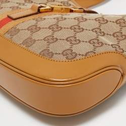 Gucci Beige/Brown GG Canvas and Leather Small Jackie Hobo