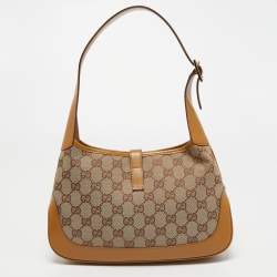 Gucci Beige/Brown GG Canvas and Leather Small Jackie Hobo