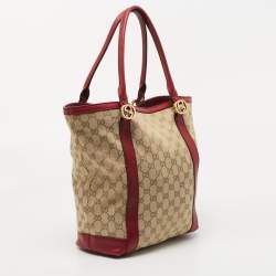 Pre Owned Gucci Beige/Red GG Canvas and Leather GG Interlocking Shopper Tote