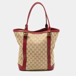 Pre Owned Gucci Beige/Red GG Canvas and Leather GG Interlocking Shopper Tote