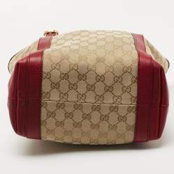 Pre Owned Gucci Beige/Red GG Canvas and Leather GG Interlocking Shopper Tote