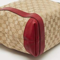 Pre Owned Gucci Beige/Red GG Canvas and Leather GG Interlocking Shopper Tote