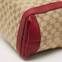 Pre Owned Gucci Beige/Red GG Canvas and Leather GG Interlocking Shopper Tote