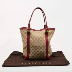 Pre Owned Gucci Beige/Red GG Canvas and Leather GG Interlocking Shopper Tote