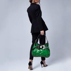 مملوكة مسبقًا Gucci Green/Black Coated Fabric and Leather Dialux Queen Hobo