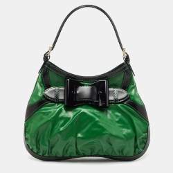 مملوكة مسبقًا Gucci Green/Black Coated Fabric and Leather Dialux Queen Hobo