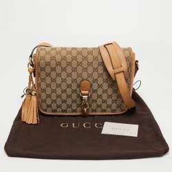 Gucci Beige/Brown GG Canvas and Leather Medium Marrakech Tassel Messenger Bag