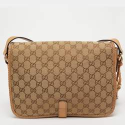 Gucci Beige/Brown GG Canvas and Leather Medium Marrakech Tassel Messenger Bag