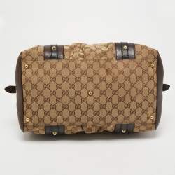 Pre Owned Gucci Beige/Brown Canvas and Leather Interlocking Boston Bag