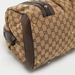 Pre Owned Gucci Beige/Brown Canvas and Leather Interlocking Boston Bag