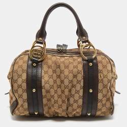 Pre Owned Gucci Beige/Brown Canvas and Leather Interlocking Boston Bag