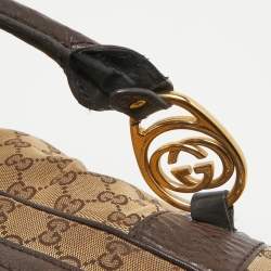 Pre Owned Gucci Beige/Brown Canvas and Leather Interlocking Boston Bag