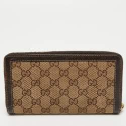 Pre Owned Gucci Beige/Brown GG Canvas and Leather Bamboo Tassel Zip Around Wallet