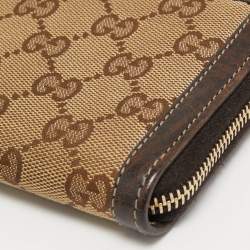 Pre Owned Gucci Beige/Brown GG Canvas and Leather Bamboo Tassel Zip Around Wallet