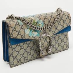Pre Owned Gucci Blue/Beige GG Supreme Canvas and Suede Small Dionysus Blooms Shoulder Bag