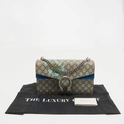 Pre Owned Gucci Blue/Beige GG Supreme Canvas and Suede Small Dionysus Blooms Shoulder Bag