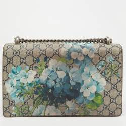 Pre Owned Gucci Blue/Beige GG Supreme Canvas and Suede Small Dionysus Blooms Shoulder Bag