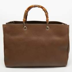 مملوكة مسبقًا Gucci Brown Leather Large Bamboo Shopper Tote