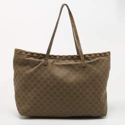 مملوكة مسبقًا Gucci Dark Olive Green GG Canvas Bamboo Tassel Shopper Tote