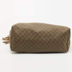 مملوكة مسبقًا Gucci Dark Olive Green GG Canvas Bamboo Tassel Shopper Tote