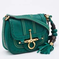 Pre Owned Gucci Green Leather Small Snaffle Bit Shoulder Bag