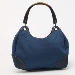 Pre Owned Gucci Blue Guccissima Leather and Canvas Hobo