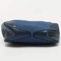 Pre Owned Gucci Blue Guccissima Leather and Canvas Hobo