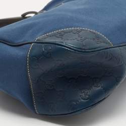 Pre Owned Gucci Blue Guccissima Leather and Canvas Hobo