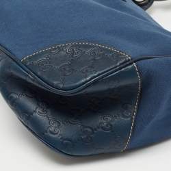 Pre Owned Gucci Blue Guccissima Leather and Canvas Hobo