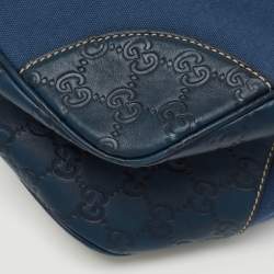 Pre Owned Gucci Blue Guccissima Leather and Canvas Hobo
