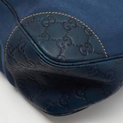 Pre Owned Gucci Blue Guccissima Leather and Canvas Hobo