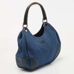 Pre Owned Gucci Blue Guccissima Leather and Canvas Hobo