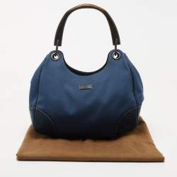 Pre Owned Gucci Blue Guccissima Leather and Canvas Hobo