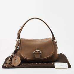 Pre Owned Gucci Brown Leather Techno Horsebit Flap Hobo