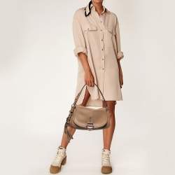 Pre Owned Gucci Brown Leather Techno Horsebit Flap Hobo