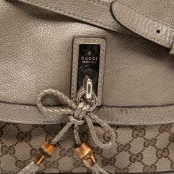 Pre Owned Gucci Beige/Gold GG Canvas and Leather Bella Flap Bag