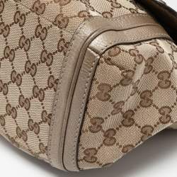 Pre Owned Gucci Beige/Gold GG Canvas and Leather Bella Flap Bag