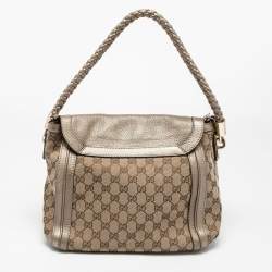 Pre Owned Gucci Beige/Gold GG Canvas and Leather Bella Flap Bag