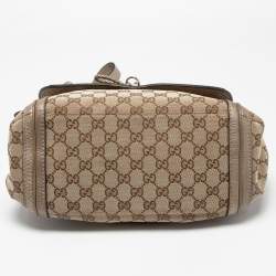 Pre Owned Gucci Beige/Gold GG Canvas and Leather Bella Flap Bag